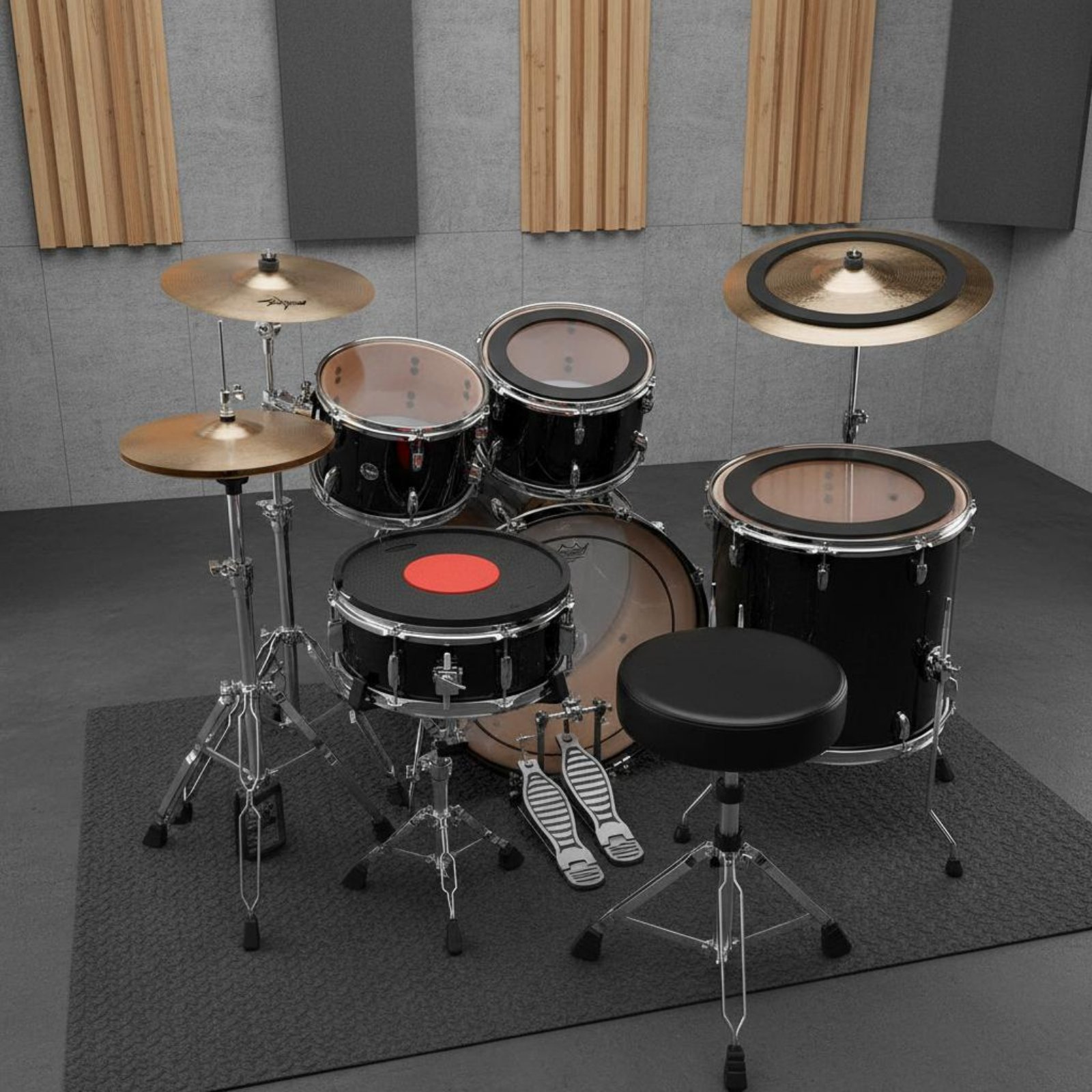 Drum Practice Pad - مجموعة وسادات عازلة للصوت للطبول والصنجات،